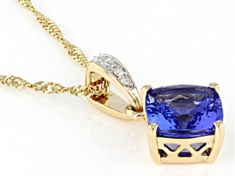 Blue Tanzanite 10k Yellow Gold Pendant With Chain 1.46ctw