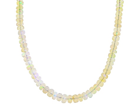 Multi-Color Rondelle Beaded Ethiopian Opal 14K Yellow Gold Necklace 3-5mm