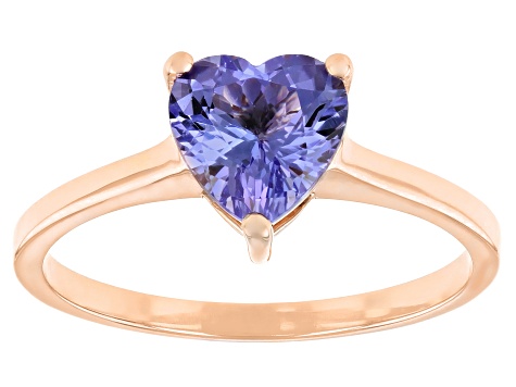 Blue Tanzanite 10K Rose Gold Solitaire Ring. 1.05ctw
