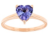 Blue Tanzanite 10K Rose Gold Solitaire Ring. 1.05ctw