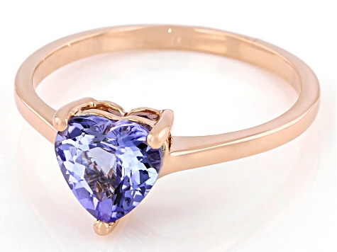 Blue Tanzanite 10K Rose Gold Solitaire Ring. 1.05ctw