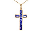 Blue Tanzanite 10K Yellow Gold Cross Pendant With Chain 3.86ct