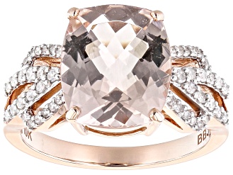 Peach Cushion Cor-de-Rosa Morganite 10K Rose Gold Ring 4.26ctw