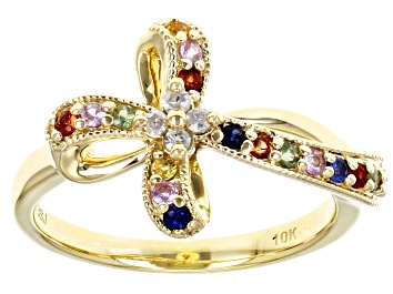 Picture of Multi Color Sapphire 10kt Yellow Gold Cross Ring 0.31ctw.