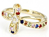 Multi Color Sapphire 10kt Yellow Gold Cross Ring 0.31ctw.