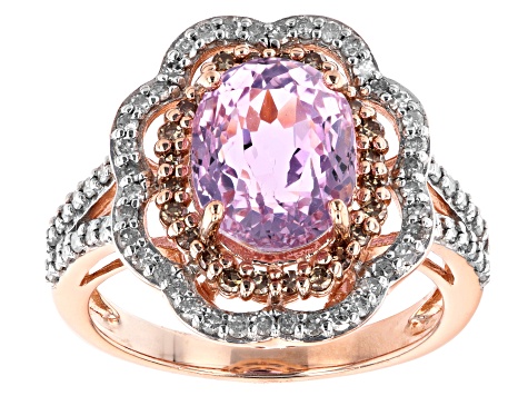 Pink Kunzite With White And Champagne Diamonds 10K Rose Gold Ring