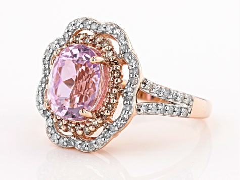 Pink Kunzite With White And Champagne Diamonds 10K Rose Gold Ring