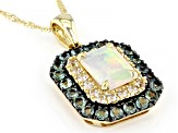 Multi Color Opal 10k Yellow Gold Pendant with Chain 1.77ctw