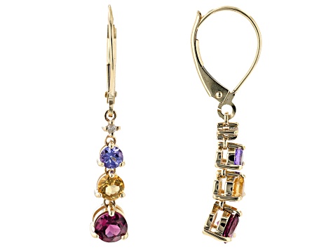Multi-Gemstones With Round White Diamond Accent 10K Yellow Gold Earrings 1.26ctw