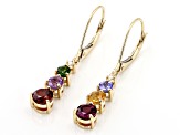 Multi-Gemstones With Round White Diamond Accent 10K Yellow Gold Earrings 1.26ctw