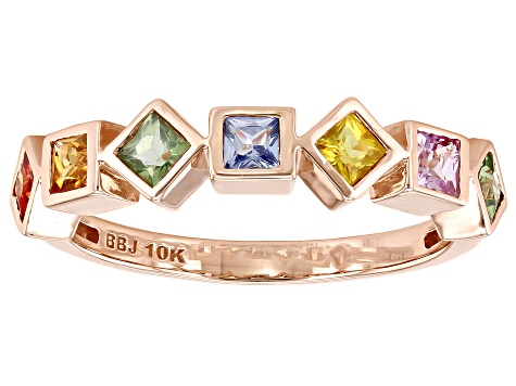 Multi-Color Sapphire 10K Rose Gold Ring 0.77ctw