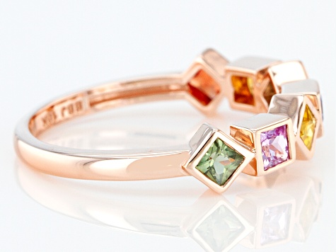 Multi-Color Sapphire 10K Rose Gold Ring 0.77ctw