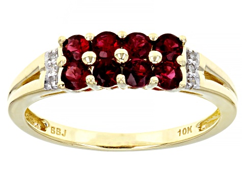 Round Red Spinel With Round White Diamond 10K Yellow Gold Ring 0.65ctw ...