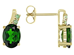 Green Oval Chrome Diopside 10K Yellow Gold Earrings 2.2ctw