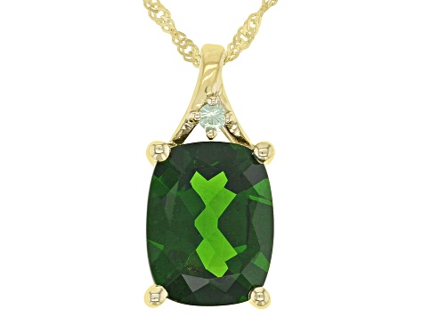 Green Chrome Diopside 10K Yellow Gold Pendant With Chain 1.85ctw