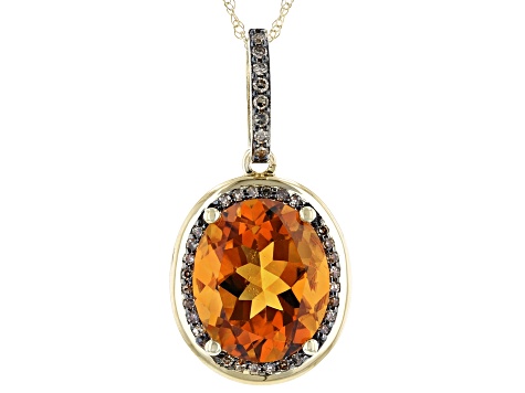 Orange Oval Madeira Citrine 10K Yellow Gold Pendant With Chain 4.16ctw