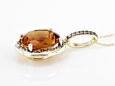 Orange Oval Madeira Citrine 10K Yellow Gold Pendant With Chain 4.16ctw