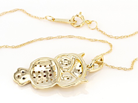 Multi Stone Multi Color 10K Yellow Gold Owl Pendant With Chain 0.29ctw