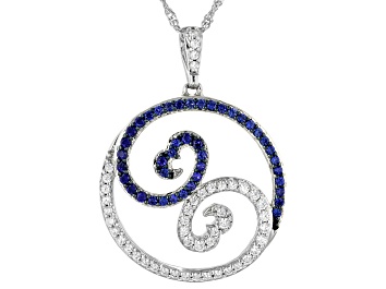 Picture of White Cubic Zirconia & Blue Lab Sapphire Rhodium Over Sterling Silver Pendant 1.50ctw