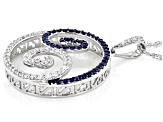 White Cubic Zirconia & Blue Lab Sapphire Rhodium Over Sterling Silver Pendant 1.50ctw