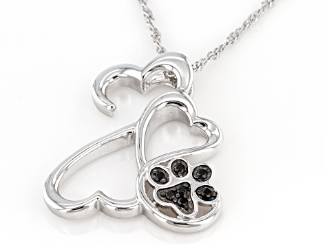 Black Spinel Accent Rhodium Over Sterling Silver Pendant