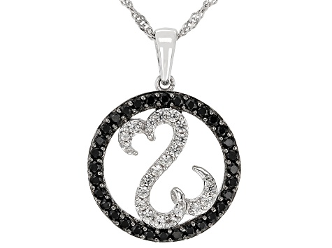Black Spinel And White Zircon Rhodium Over Sterling Silver Pendant 1.00ctw