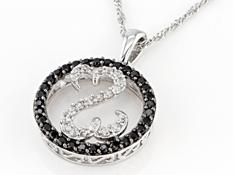Black Spinel And White Zircon Rhodium Over Sterling Silver Pendant 1.00ctw