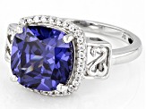 Blue And White Cubic Zirconia Rhodium Over Sterling Silver Ring 7.70ctw