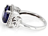 Blue And White Cubic Zirconia Rhodium Over Sterling Silver Ring 7.70ctw