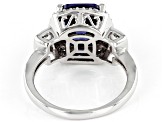 Blue And White Cubic Zirconia Rhodium Over Sterling Silver Ring 7.70ctw