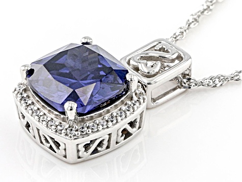 Blue And White Cubic Zirconia, Rhodium Over Sterling Silver Pendant
