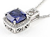 Blue And White Cubic Zirconia, Rhodium Over Sterling Silver Pendant