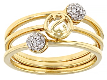 Picture of White Diamond 14k Yellow Gold Over Sterling Silver Set of 3 Stackable Rings 0.10ctw
