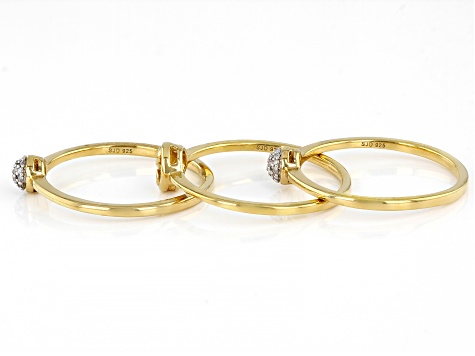 White Diamond 14k Yellow Gold Over Sterling Silver Set of 3 Stackable Rings 0.10ctw