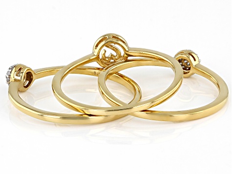 White Diamond 14k Yellow Gold Over Sterling Silver Set of 3 Stackable Rings 0.10ctw