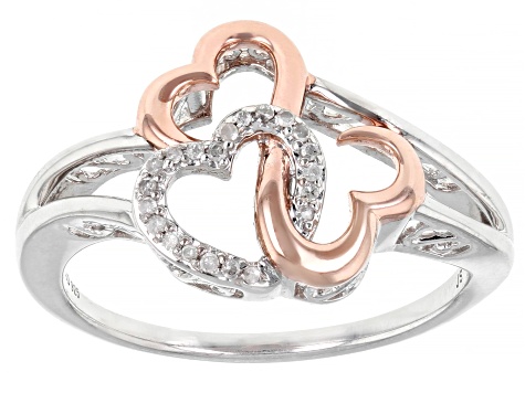 White Diamond Accent Rhodium And 14k Rose Gold Over Sterling Silver Ring