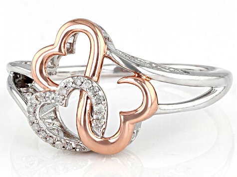 White Diamond Accent Rhodium And 14k Rose Gold Over Sterling Silver Ring