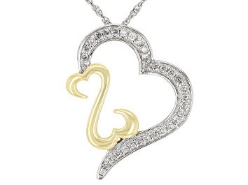 Picture of White Diamond Rhodium And 14k Yellow Gold Over Sterling Silver Pendant 0.40ctw