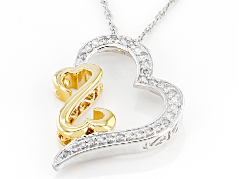 White Diamond Rhodium And 14k Yellow Gold Over Sterling Silver Pendant 0.40ctw
