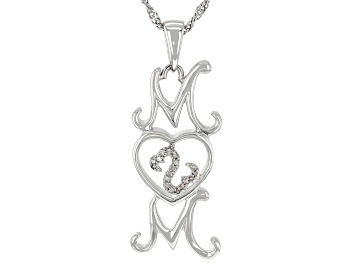 Picture of White Diamond Accent Rhodium Over Sterling Silver Mom Pendant With Chain