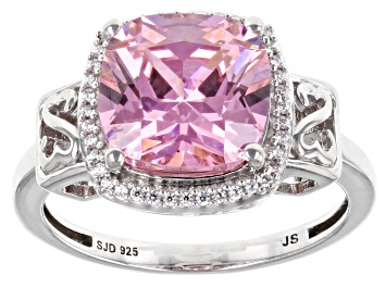 Picture of Pink And White Cubic Zirconia Rhodium Over Sterling Silver Cocktail Ring