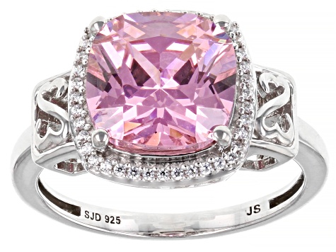 Pink And White Cubic Zirconia Rhodium Over Sterling Silver Cocktail Ring