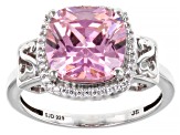 Pink And White Cubic Zirconia Rhodium Over Sterling Silver Cocktail Ring