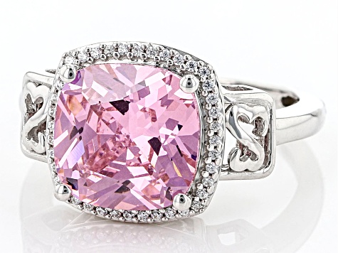 Pink And White Cubic Zirconia Rhodium Over Sterling Silver Cocktail Ring
