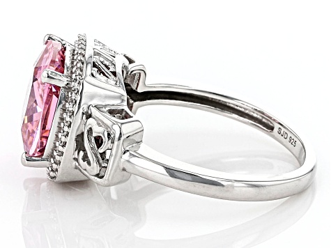 Pink And White Cubic Zirconia Rhodium Over Sterling Silver Cocktail Ring