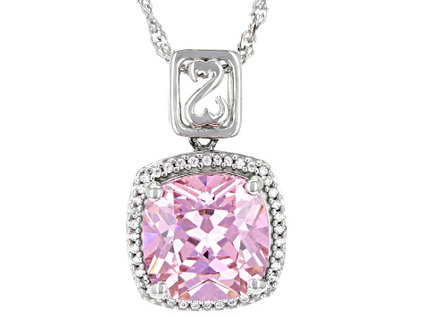 Pink And White Cubic Zirconia Rhodium Over Sterling Silver Pendant With Chain
