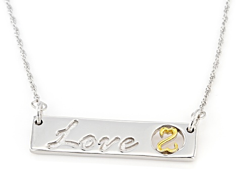 Rhodium And 14k Yellow Gold Over Sterling Silver Love Necklace