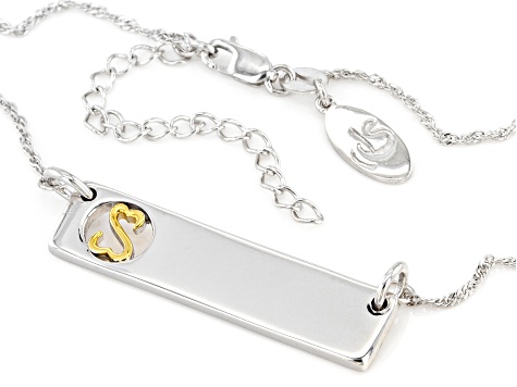 Rhodium And 14k Yellow Gold Over Sterling Silver Love Necklace