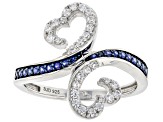 White Cubic Zirconia And Blue Lab Created Sapphire Rhodium Over Sterling Silver Ring 0.65ctw