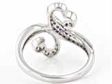 White Cubic Zirconia And Blue Lab Created Sapphire Rhodium Over Sterling Silver Ring 0.65ctw